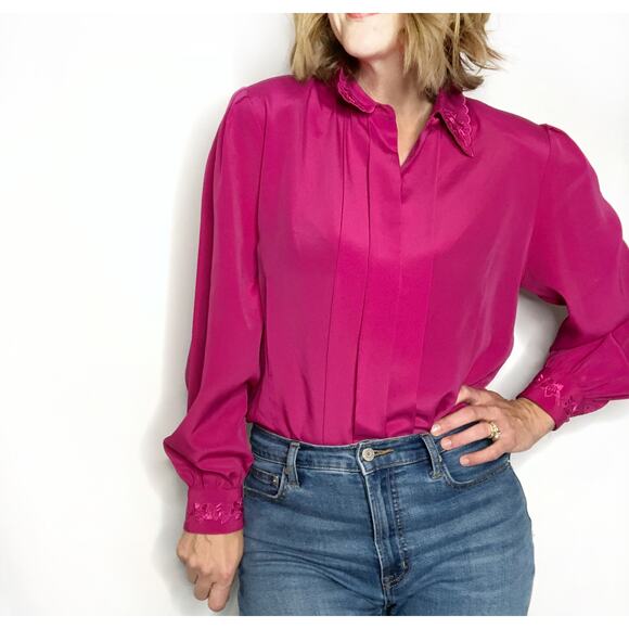VINTAGE Fuschia Embroidered Blouse - Picture 1 of 6